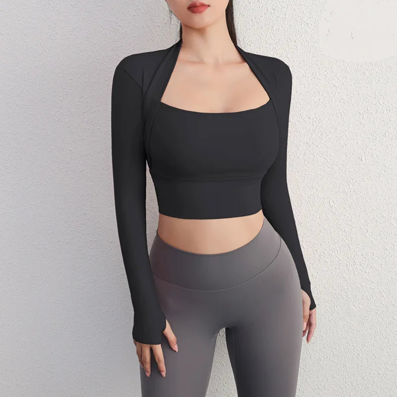 Yoga Shirts Women Gym Crop Tops Long Sleeve Gym Sports Top with Pad Breathable Running T-Shirts Fitness Workout Yoga Clothing