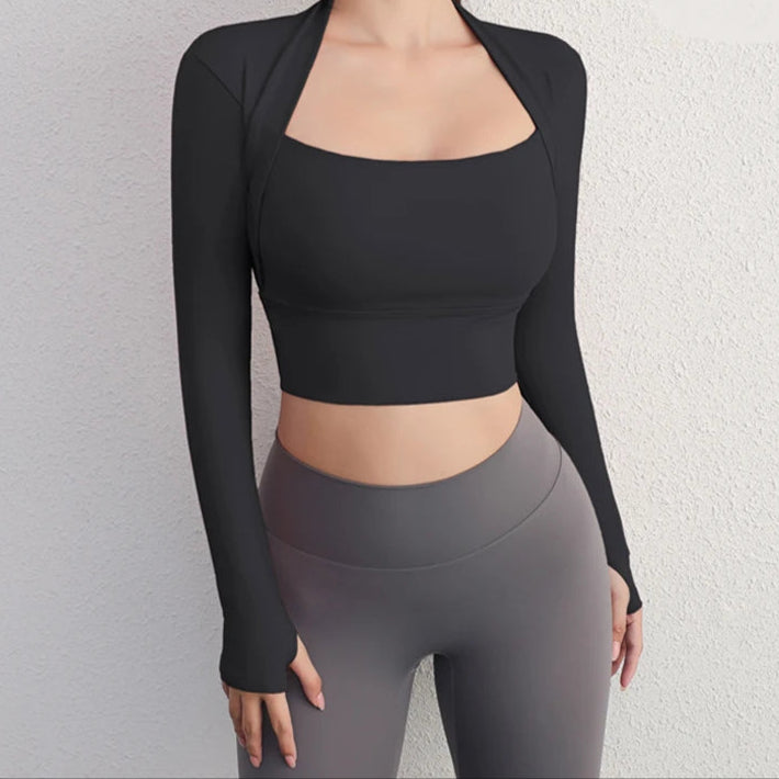 Yoga Shirts Women Gym Crop Tops Long Sleeve Gym Sports Top with Pad Breathable Running T-Shirts Fitness Workout Yoga Clothing
