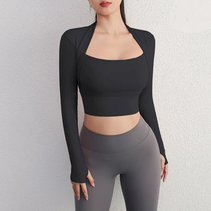 Yoga Shirts Women Gym Crop Tops Long Sleeve Gym Sports Top with Pad Breathable Running T-Shirts Fitness Workout Yoga Clothing