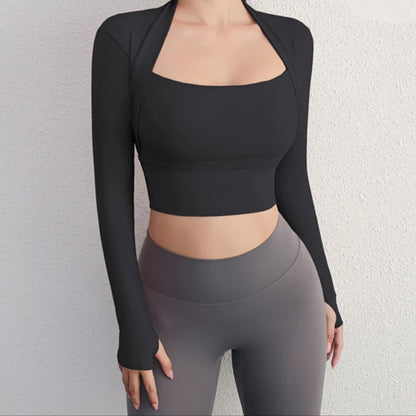 Yoga Shirts Women Gym Crop Tops Long Sleeve Gym Sports Top with Pad Breathable Running T-Shirts Fitness Workout Yoga Clothing